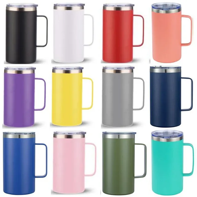 DHgate-web ad creative: 12 Colors 24oz Coffee Mug Stainless Steel Ice Beer Cups Double Wall Vacuum Insulated Powder Coated Camping Travel Tumbler Cup With Handle & Closed ...