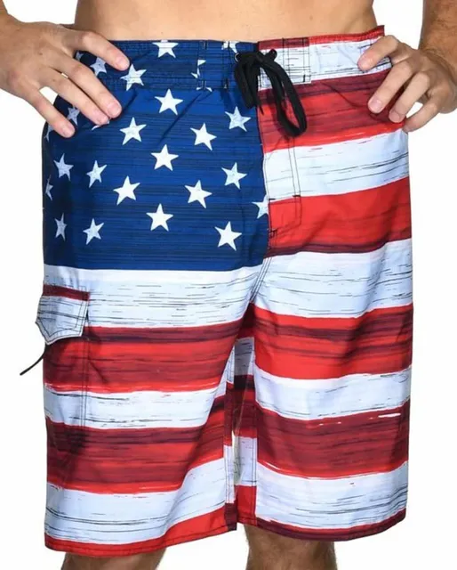 SCHEELS ad creative: Men's boards/U.S.APPAREL Old Glory Swim Trunks Large Red
