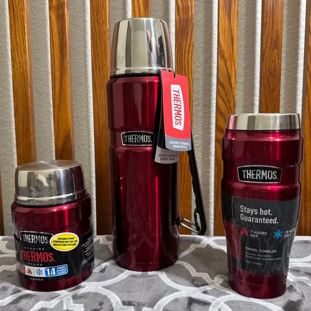 Mercari ad creative: Thermos New Stainless King 3 Piece Insulated Set Food Jar Travel Mug Flask - New