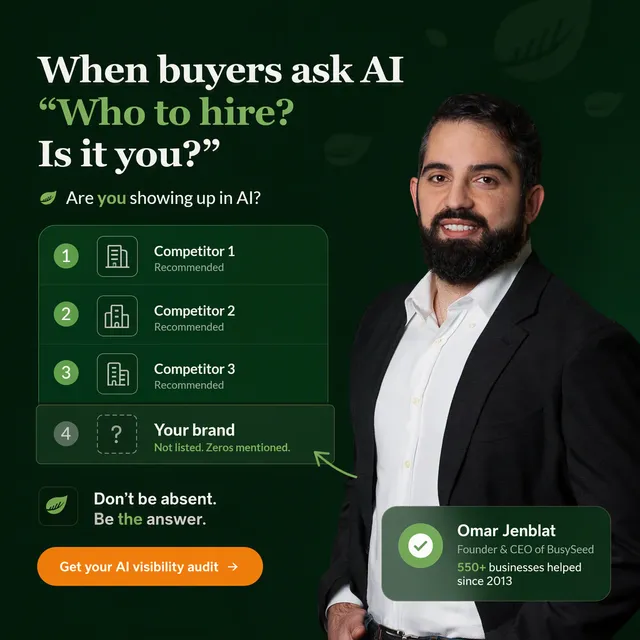 BusySeed ad creative: Score Your Brand's AI Visibility in 90 Sec