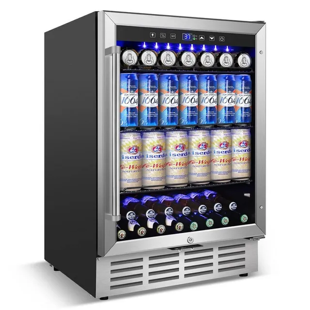 Home Depot ad creative: Hooure 24 in. 4.9 cu. ft. Built-in/Freestanding Indoor/Outdoor Beverage Refrigerator for 186-Cans (Glass Door)