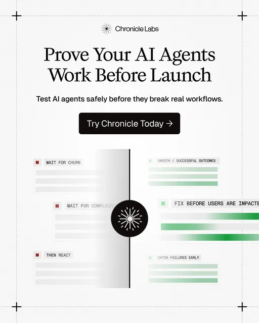 Chronicle AI Labs Inc ad creative: Turn Production Data Into AI Agent Testing