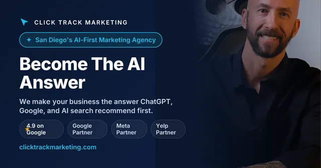 Click Track Marketing ad creative: Rank Higher in AI Search with a New Website.