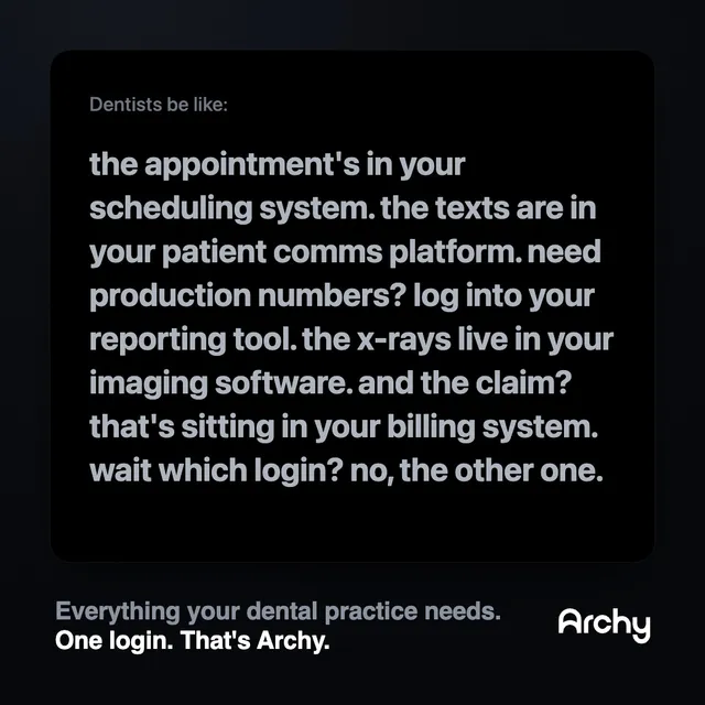 Archy Dental, Inc ad creative: Run Your Entire Dental Practice with One Login