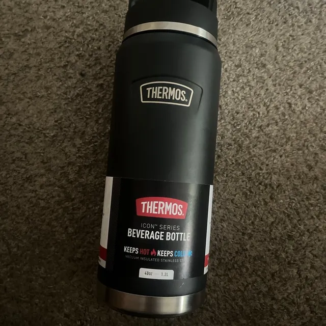 Mercari ad creative: Thermos 40oz Stainless Steel Wide Mouth Hydration Bottle Black - New Home | Color: Black