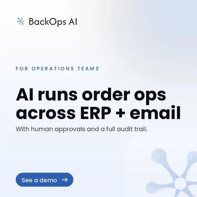 BackOps Ai ad creative: AI runs your operations across ERP and email