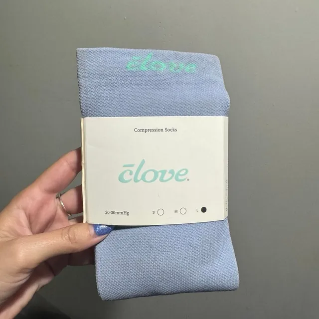 Mercari ad creative: Clove Compression Socks - New Women | Color: Gray/White | Size: L