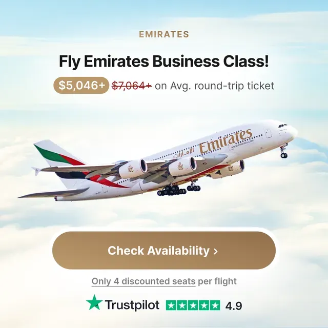 Business Skies ad creative: Emirates Business Class: 30% Off