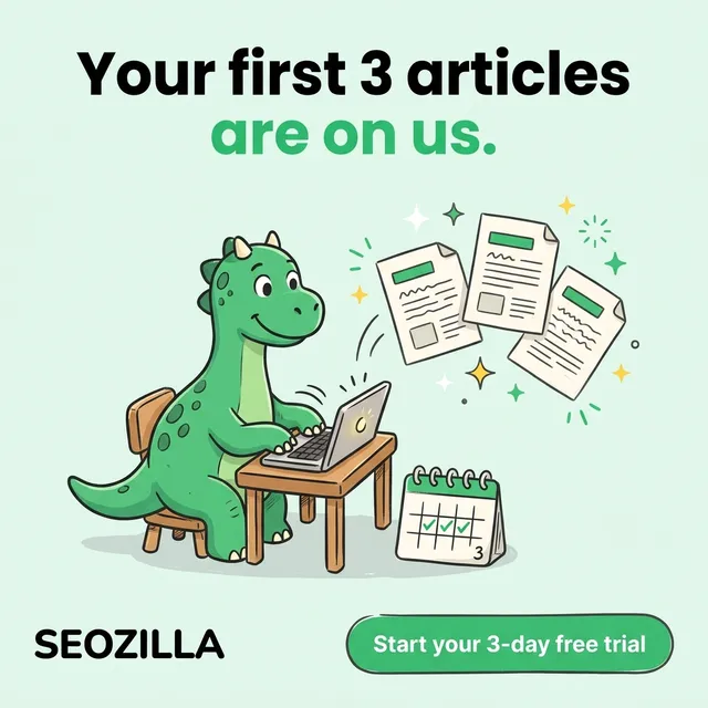 AI SEO Software Ltd ad creative: SEOZilla — your first 3 articles are free