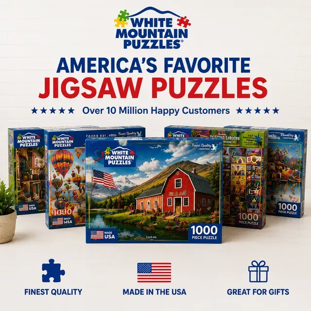 whitemountainpuzzles.com ad creative: 24x30 Finished — The Largest Puzzles Made