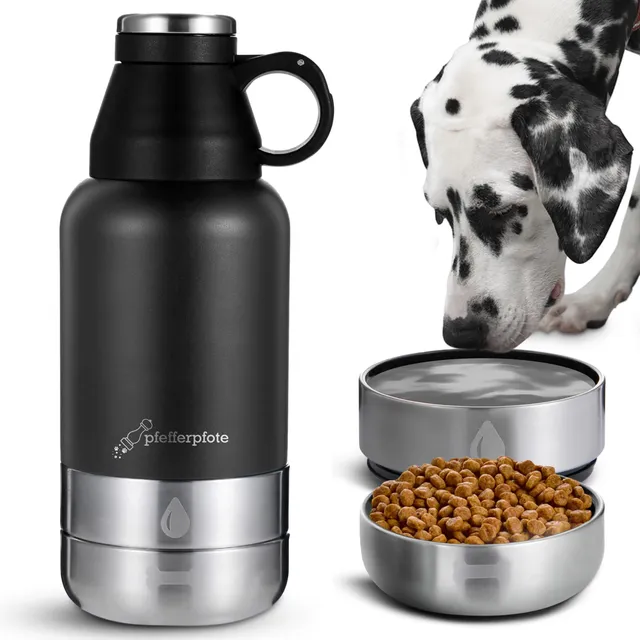 GoSupps.com LLC ad creative: Pfefferpfote Premium dog drinking bottle for on the go with a carrying bag |1L thermos bottle BPA-free |Outdoor drinking bottle for dogs for traveling