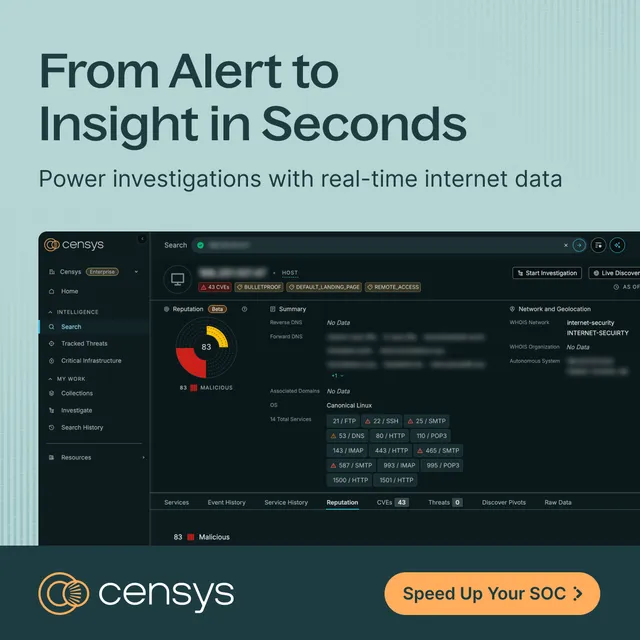 Censys, Inc. ad creative: Alert to Insight Fast