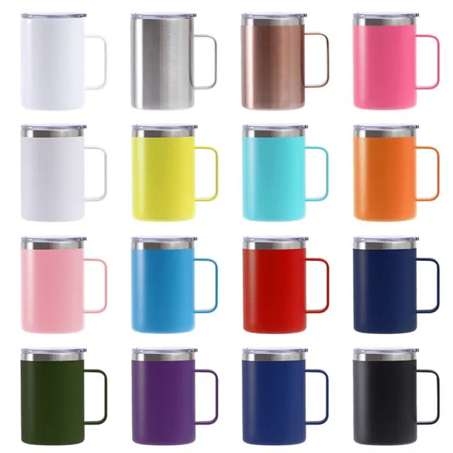 DHgate-web ad creative: Reusable 16oz Coffee Mug With Handle Double Wall Stainless Steel Vacuum Insulated Wide Mouth Cups Beer Camping Travel Cup Tumbler Powder Coated Sli...