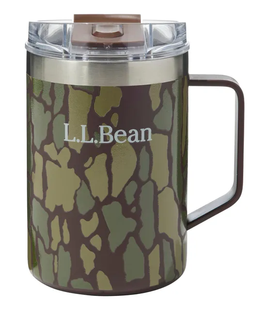 L.L.Bean ad creative: L.L.Bean Insulated Camp Mug, 16 oz. Print Deep Moss Camo, Stainless Steel