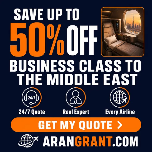 Business Class Flights ad creative: Business Class to the Middle East