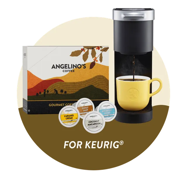 Angelino's Coffee ad creative: 50+ Flavors for Keurig